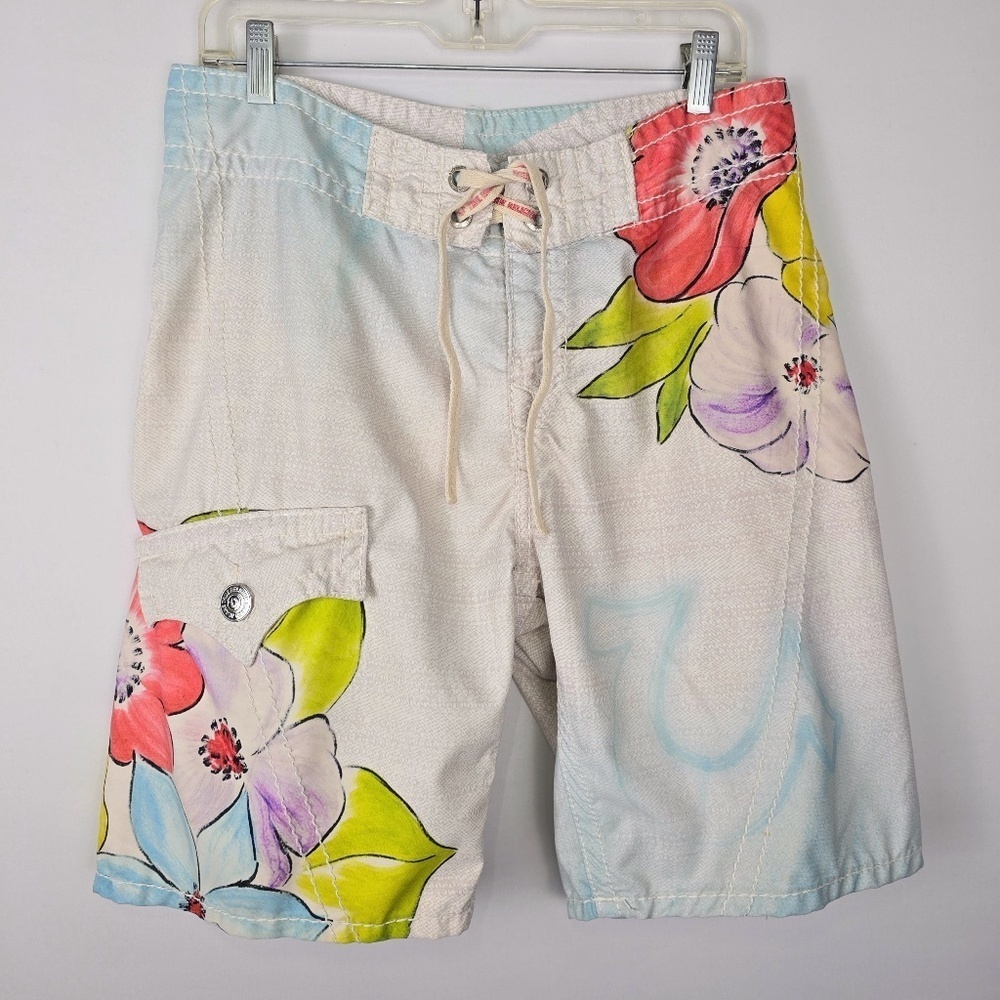 TRUE RELIGION- Mens Size 32 Swim Board Shorts Paradise Floral 10” Inseam
